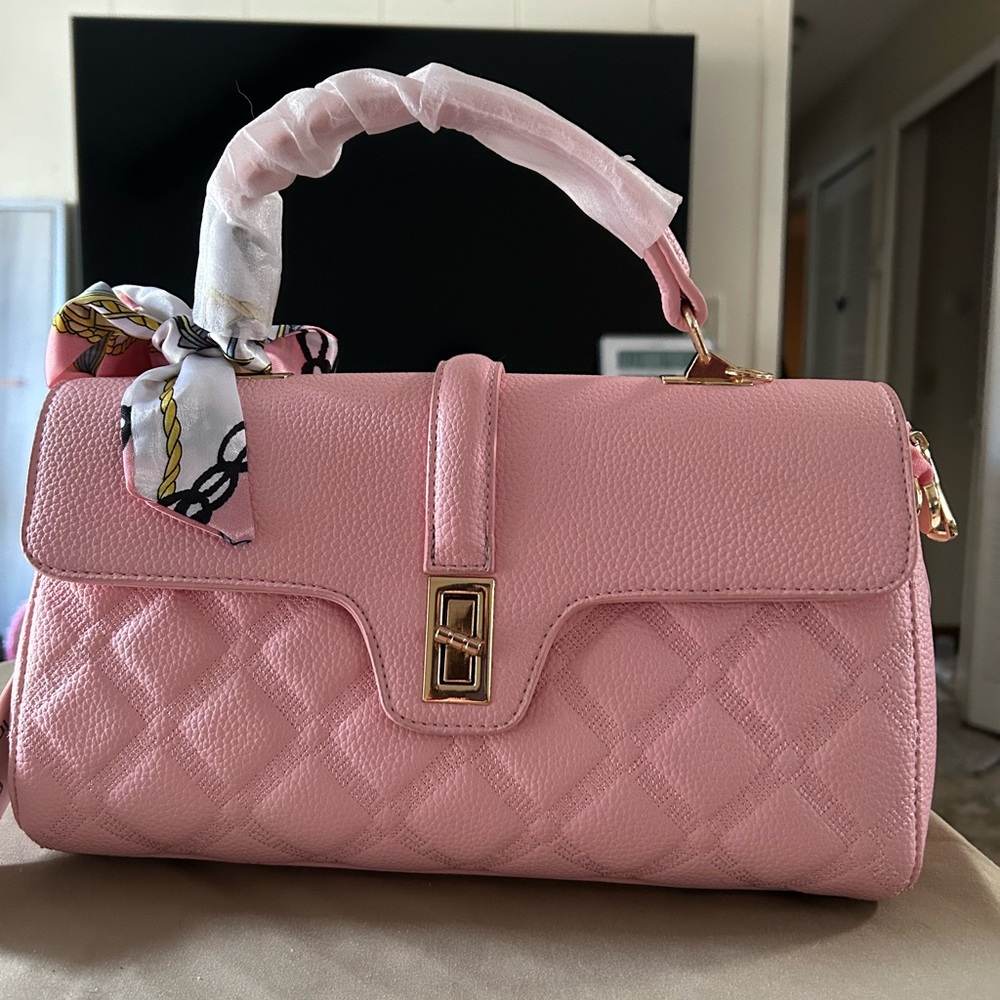 Pink Quilted Satchel with Gold Hardware